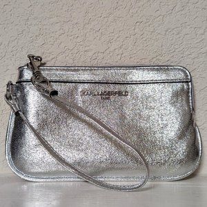Karl Lagerfeld  |  Faux-Leather Wristlet Metallic Silver